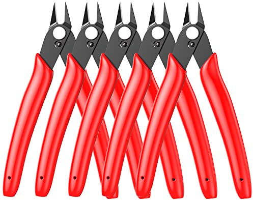 BOENFU Small Wire Cutter 5 Inches 5 Pack Flush Cutters Wire Snips Flush Cut Nippers Precision Small Side Cutting Pliers for Jewellery, 3D Print, Plastic Models, Electronics, Red