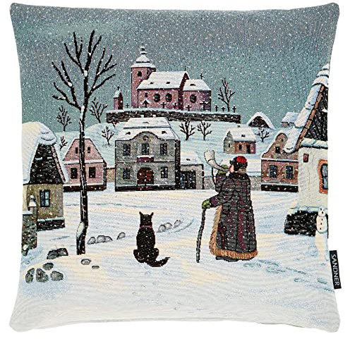 Sandner Jahreszeiten Gobelin Kissenhülle 45x45 cm Winter Kissenbezug Dekokissen Sofakissen Made in Germany, Multicolor, 3910