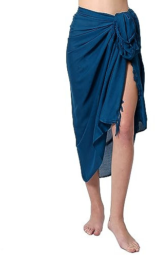 Pareo Sarong Tuch Damen Herren - Wickelrock Strand - Strandtuch Blickdicht als Wickeltuch oder Handtuchkleid und Wickelkleid Unisex Frauen und Männer - mit Schnalle einfarbig Tiefen Blau