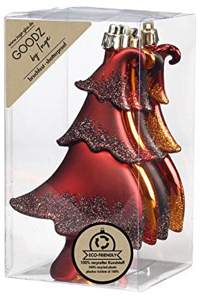 Christbaumschmuck Kunststoff 14cm 4 Stück Set Tannenbäume Weihnachtskugeln braun orange Flame Mix