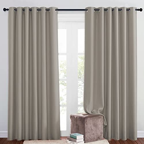 PONY DANCE Raumteiler Vorhang Thermo Wärmeisolierend Verdunkelungsvorhang | 2er Set, H210 x B200 cm, Sandfarben, Hitzeschutz, Extra Breite Gardine Abdunkelnd, Sichtschutz, mit Ösen, für Wohnzimmer