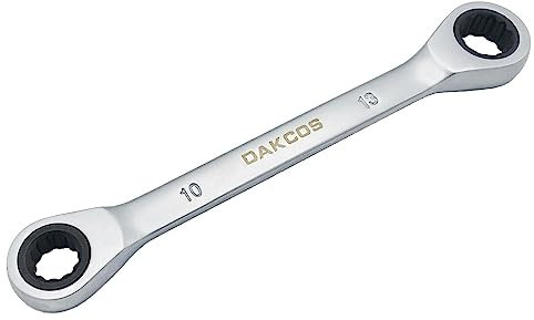 DAKCOS Chiave combinata a cricchetto, 10 x 13 mm, 2 in 1, doppia estremità, chiave a cricchetto CR-V con finitura cromata opaca