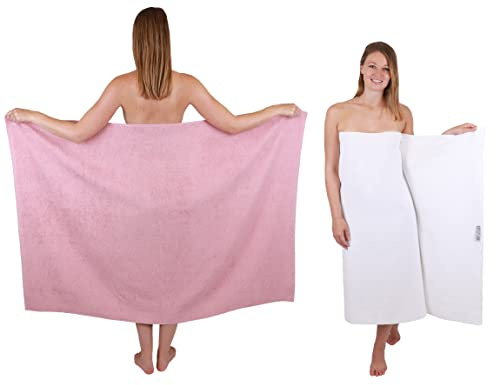 Betz 2 Stück Maxi Duschtücher XXL Badetuch Duschtuch Größe 100x150cm Berlin Farbe Lotus/weiß