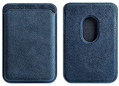AKANTRA Alcantara Magnetische Brieftasche, kompatibel mit Apple iPhone 15/14/13/12 Serie, handgefertigtes Kartenfach aus synthetischem Wildleder, unterstützt Magsafe (Marineblau)