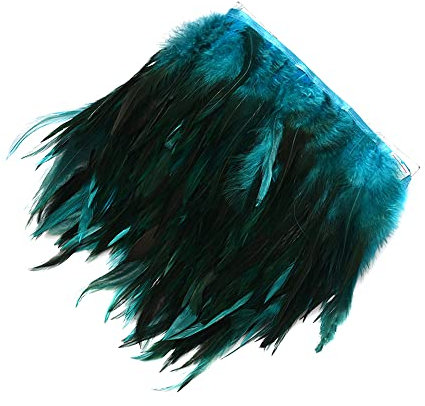 3m Federborte,Feder Fransen mit Satinband,10-15cm Breit Federn Fransen Quaste Fransenborte Fransenband Dekoborte Dekoband Kostüm-Accessoire Nähzubehör für DIY Basteln Apparel Kleidung,Pfauenblau