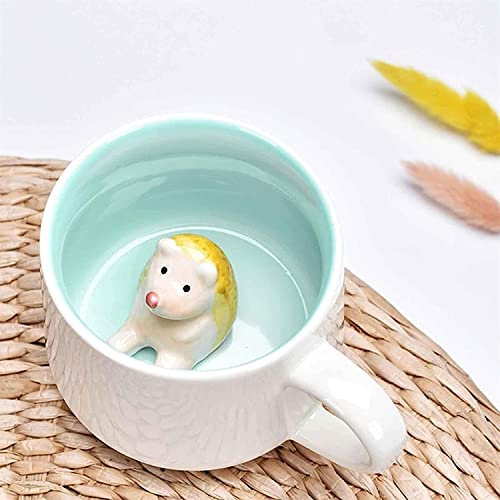 Frog Mug With Frog Inside,Cute Handmade Animal Figurine Ceramics Teacup,Cartoon 3D Animal Inside Coffee Mug,400ml Best Couples Mugs,Holiday and Birthday Gift for Coffee Milk Tea Lovers. (Hedgehog)