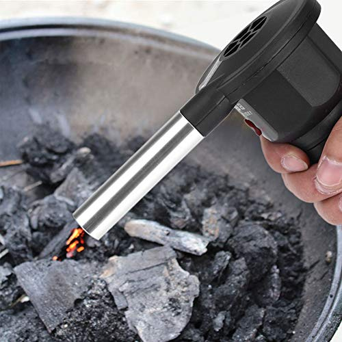 Qiilu Blower Gun For Fireplace Bellows To Start Woodstove Battery Power Mode Black Pp Aluminium Alloy Portable Powered Bbq Fan Air Outdoor Camping Picnic Charcoal Grill Barbecue
