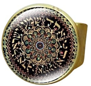 MeLbiz Bronze-Ring, Mandala-Blume, Glaskuppelring, Indien, Yoga, OM-Symbol, Ringe für Damen, Schmuck, verstellbar, S5010, Perlmutt