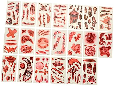 FRCOLOR 20 Blätter Narbenaufkleber Scarface- Halloween-horror-tattoo Aufkleber Mit Gefälschten Narben Gesicht Zombie Halloween-tattoo-aufkleber Bilden Wassertransferpapier Lieferungen