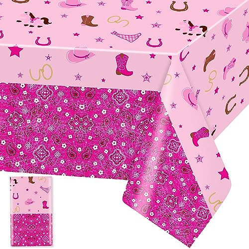 Cowgirl Tischdecke Western Cowgirl Tischdecken Rosa Cowgirl Plastik Tischtuch Rechteckige Wasserdicht Filz Pferd Motiv Mädchen Geburtstag Party Dekoration, 137 x 274cm, 1 Stück