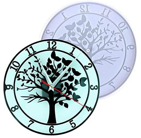 Resina árboles la Vida, árboles Redondos la Vida y Reloj Pared, moldes Silicona para fundición Resina epoxi, Manualidades, decoración para Colgar en la Pared, decoración del