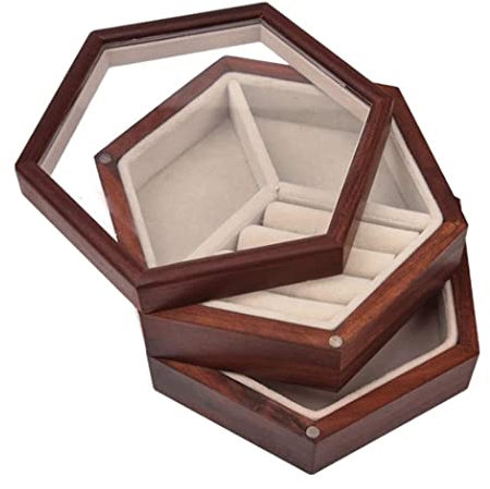 Schmuckkästchen Schmuckkasten Schmuck-Organizer Aus Holz, Um 360 ° Drehbar, Mit Glasdeckel, 2 Schichten, Achteckiges Rhombus-Design Für Frauen. Schmuckbox Schmuckschatulle