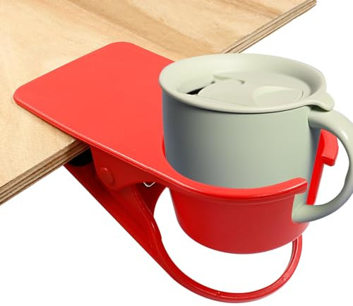 Jiozermi Clip per portabicchieri, portabicchieri con foro laterale, per acqua, bevande, bibite, caffè, tazze da caffè, da agganciare a tavoli, scrivanie, sedie, scaffali (rosso)