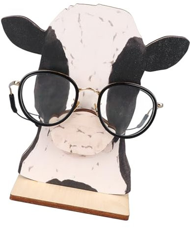 PerGar Kuhkopf mit Brillenstatuen, Niedliche Tierstatuen, Brillenhalter, Kreativer Brillenständer, Dekorativer Kuh-Brillenständer aus Holz für den Schreibtisch Im Büro