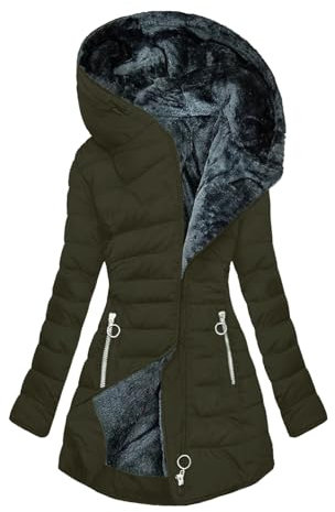 AACH Damen Winterjacke Lang Steppjacke Warmer Gefüttert Wintermantel Winter Outdoor Jacke Fleece Daunenjacke Baumwolle Elegant Pufferjacke Langarm Casual Fleecejacke mit Kapuze Winterparka