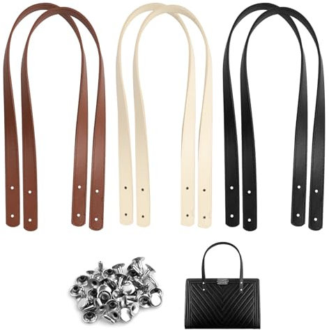 6 Stück Lederhandtasche Griffe, Taschenhenkel PU, Lederriemen für Taschen, Taschenriemen Leder, Ersatz Handtasche Zubehör Taschenriemen mit Nieten für Handtaschen Schulranzen