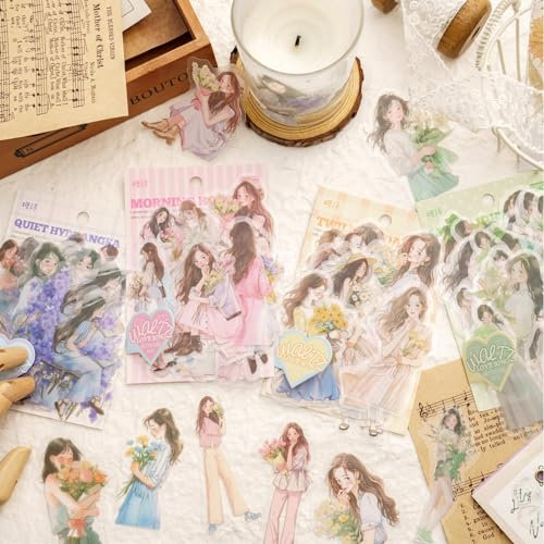Scrapbooking Bullet Journal Zubehör Stickers Set 120pcs,Blumen Girls Sticker PET Scrapbooking Aufkleber für DIY Aesthetic Scrapbook,Journaling ,Fotoalbum,Calendar, Notebook Album Sticker
