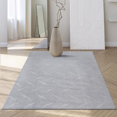 Mia´s Teppiche Rosy - moderner und weicher Teppich Wohnzimmer Schlafzimmer mit Anti-Rutsch-Rücken und 3D-Optik, Flauschige Oberfläche, pflegeleicht und robust, Grau, 160 x 220 cm
