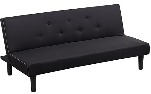 Baroni Home Sofá Cama 3 Plazas Tejido Convertible en Cama Acolchada, Sofá Reclinable con Patas de Plástico para Salón, Habitación de Invitados, Apertura 93 cm, 167x70x77 cm, (Negro)