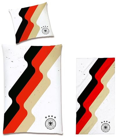 Offizielle DFB Bettwäsche zur Fußball EM 2024 in 135x200 80x80 cm · Deutschland Bettwäsche Set aus 100% Baumwolle mit Retro Motiv · Fußball Bettwäsche mit DFB Logo (weiß 3-teilig)