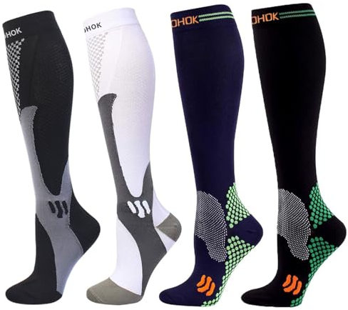 COCOHOK Kompressionsstrümpfe Sport Herren & Damen, Fit für Sport, Fußball, Laufen, Kompressionssocken für Männer & Frauen für Steigerung der Leistung, Ausdauer, Durchblutung und Erholung (4 Paare)