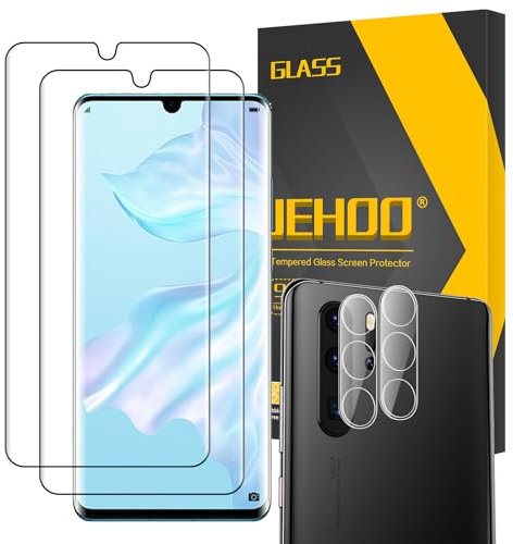 JEHOO [2+2 Stück für Huawei P30 Pro für Panzerglas Schutzfolie, 2 Gehärtetes Glas Displayschutz und 2 Kameraschutz, Blasenfreie HD Vollständige Abdeckung 9H Härte Anti-Kratzen 2