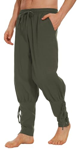 LUYANA Herren Mittelalter Leinen Hose Wikinger Piratenhose | Atmungsaktives Material, Renaissance Pirat Kostüm, Freizeit Lang Hose Mit SchnüRung, Vintage Hose For Halloween Cosplay