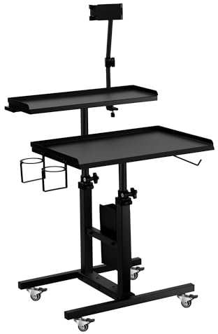 Poarmeey Premium Tattoo-Salon-Tablett, verstellbar, doppelstöckig, Workstation mit Rädern für Studio und Schönheitssalon