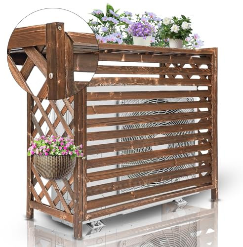 Ggipxalatyr Wooden Air Conditioner Cover, Outdoor AC Unit Enclosure, Solid Wood Privacy Screen, Rustic Air Conditioner Cover Wooden Plant Stand, 4, Durable and Easy to Install(Medium)