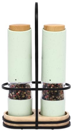 Elektrische Pfeffermühle Salzmühle mit Sockel,Salz und Pfeffermühle Automatische Gewürzmühle Elektrisch,Einstellbare Grobheit,Reinigungsbürsten Bürste (Grün)