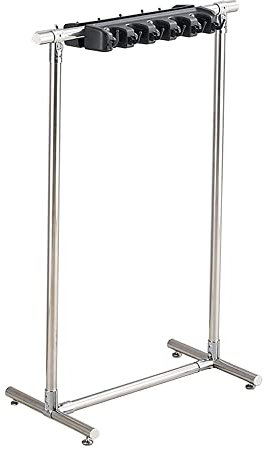 Soporte móvil para escoba y fregona con 5 ranuras y 6 ganchos, organizador de herramientas de limpieza montado en el suelo para jardín, garaje, escuelas, fábricas, hoteles, fregonas húmedas, estante