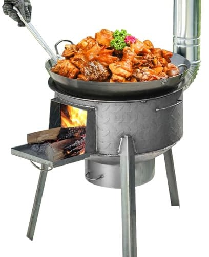 DYUNCZ Holzofen mit Rohr, Abnehmbarer Outdoor-Camping-Brennholzofen, Zeltofen, Robuster Raketenofen, Holzofen mit Kaminrohr, Eisenofen, for Grillpicknick, Kochen, Camping(52cm)