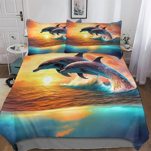 AAPZY Delfin Bettwäsche Premium Atmungsaktive Angenehme Bettbezüge, Mikrofaser Bettdeckenbezug, Für Jungen Mädchen 2teilig Bettbezug + Kissenbezug Single (135x200cm)