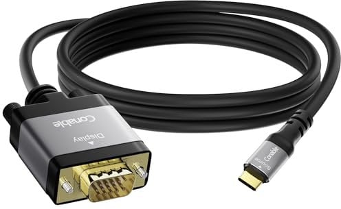 USB C to VGA Cable 4 FT, USB Type-C to VGA Adapter Cord, (Thunderbolt 3/4) Compatible with iPhone 16/15 Series, MacBook Pro/Air, iPad Pro, iMac, Galaxy S24, XPS, Surface Book 3 and More, Black Cable