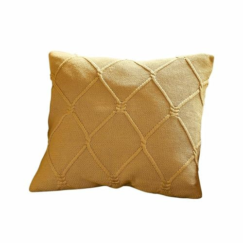 Loberon Kissenhülle Cresil, Gestricktes Rautenmuster, Weiche Haptik, Zeitlose Eleganz, Kissenbezug, Wohntextilien, Wohn-Accessoire, Baumwolle, gelb
