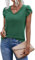 Zeagoo Camiseta Mujer Manga Corta Cuello en V Camisetas Sólido Manga con Pétalos Verano Camisa Casual Basic T-Shirt Verde S
