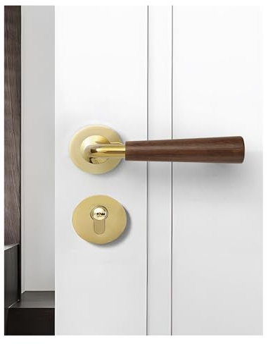 Nussbaum-Türschloss for den Innenbereich, Schlafzimmer, Zimmertür, Retro-Stil, magnetisches Türschloss, geteilter Türgriff(Gold,72 magnetic lock)