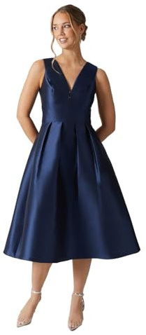 Coast Plunge Neck Structured Twill Midi Bridesmaid Dress