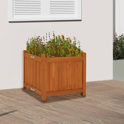 BAKAJI Fioriera Pieghevole in Legno da Esterno ed Interno, Vaso Porta Fiori, Erba per Giardino, Balcone, Patio, Resistente alle Intemperie, Colore Naturale, Salvaspazio (38 x 38 x 35 cm)