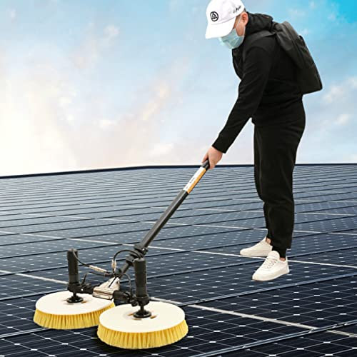 Automatic Solar Panel Cleaning Brush with Extendable Pole, Double Head Design for Efficient Window and Roof Cleaning, Includes Lithium Battery for Cordless Operation