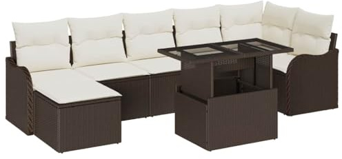 vidaXL Garten-Sofa-Set mit Kissen 8 pcs Braun Poly Rattan, Garten und Terrasse, modernes Lounge-Set, wetterfestes Mobiliar, robuster Poly-Rattan, Flexible Möbel für Sommer