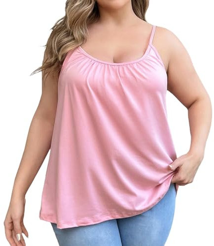 Vest Tops with Built in Bra for Women UK, Plus Size Loose Fit Summer Tops Sleeveless Strappy Support Padded Lightweight Soft Camisole Top Vests