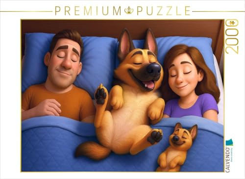 CALVENDO Puzzle Familienfrieden - Schäferhund schläft im Bett | 2000 Teile Lege-Größe 90 x 67 cm Foto-Puzzle für glückliche Stunden
