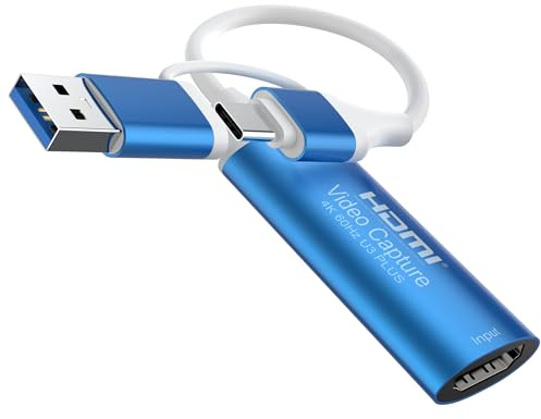 Dbilida Carte de capture vidéo HDMI 4K 60 Hz, HDMI vers USB 3.0 A et USB C Carte de capture pour appareil photo/Xbox/PS5/4/PC/OBS/Switch 2