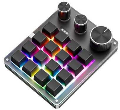 Plyisty Programmierbare Makrotastatur, 16 Tasten Kabelmechanische Spieltastatur, 3 Benutzerdefinierte, Kopieren Sie Makropolster mit Rotem Schalter EIN. (Black)