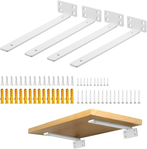 Mooche 4 Pièces Supports d' Étagère Flottants Mural, 25 CM, Blanc | Large Éventail d'Applications, Equerre Etagere Murale Durable/Pratique, 25 x 4 x 6.5 CM