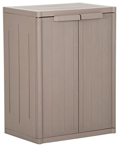 Mandloder Gartenschrank Braun 65x45x88 cm, PP Holz-Optik, wasserdichter Aufbewahrungsschrank für Garten, Terrasse, Garage, vielseitige Nutzung als Vorratsschrank