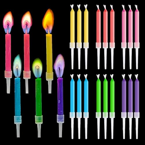 FAINCA 24 Pezzi Candeline Compleanno Particolari 6 Colori Candele 6cm | Compleanno Fiamme Colorate Candele Colorate con Base Rimovibile per Feste Bambini Compleanni Adulti Torte Nuziali