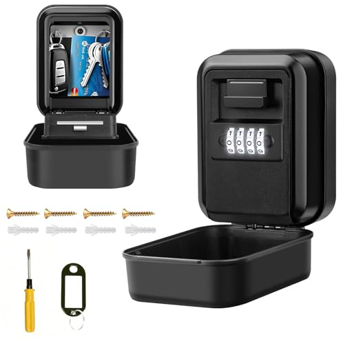 WANCHIY Key Lock Box With LED Light, 4 Digit Combination, Aluminium | Wall Mounted Storage, Illuminated Dials, Weather Resistant, Spare Key Holder, Home Security