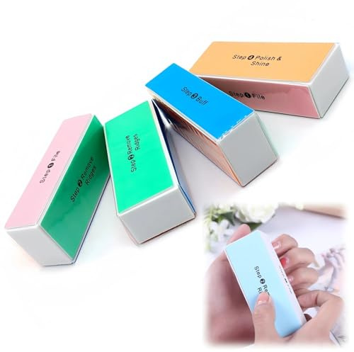 4-Sided Nail Buffer, 4-Pack Professional Nail Buffer Blocks, Nails Files for Natural, Acrylic and Gel Nails, Manicure Tools Nails-Buffer Block Fingernail Buffering File for Smooth Shine, Easy to Use